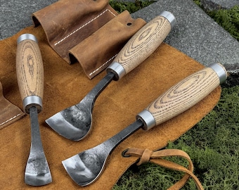 Gubias de cuchara para tallar madera, acero al carbono 52100, gubia curva forjada a mano.