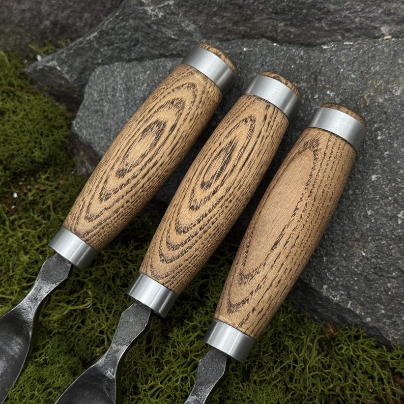 Bent Gouges for Woodworking, Hand Forged Chisels, Carbon Steel 52100, Spoon Carving Tools image 10