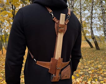 Leather Axe Case With Adjustable Straps. Genuine Leather Crazy