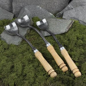 Swan Neck Gouges. Bent Gouges. Spoon Carving Tools. Woodworking. Gouges for Beginner and Woodworker. Hand Forged Gouges. Carbon Steel 52100. image 4