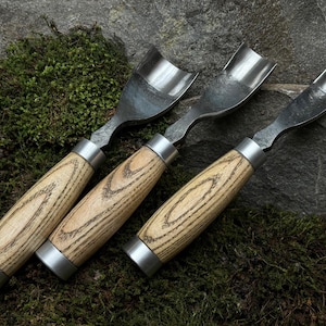 Bent Gouges With Leather Case. Spoon Carving Tools. Woodworking Gouges ...