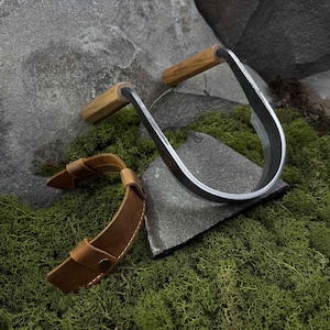 Medium Half Rounded Drawknife with Leather Case. Spoon Cutter Knife for 2 Handed. Woodworking Tool. Hand Forged Inshave. Carbon Steel 52100.