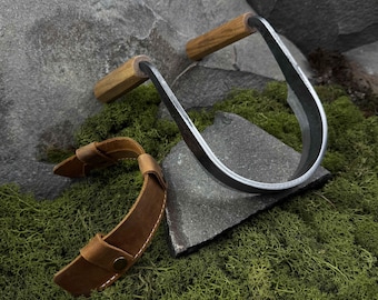 Medium Half Rounded Drawknife with Leather Case. Spoon Cutter Knife for 2 Handed. Woodworking Tool. Hand Forged Inshave. Carbon Steel 52100.