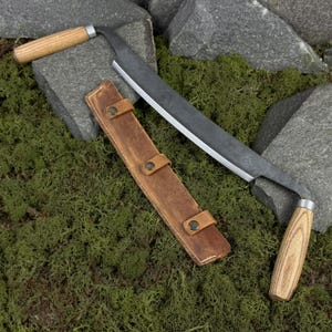 Large Drawknife with Leather Case. Carpentry Drawknife for Woodworking. Two-Handed Wood Drawknife. Hand Forged Tool. Carbon Steel 52100.