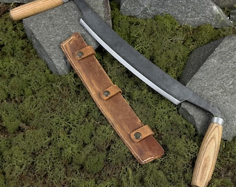 Large Drawknife with Leather Case. Carpentry Drawknife for Woodworking. Two-Handed Wood Drawknife. Hand Forged Tool. Carbon Steel 52100.