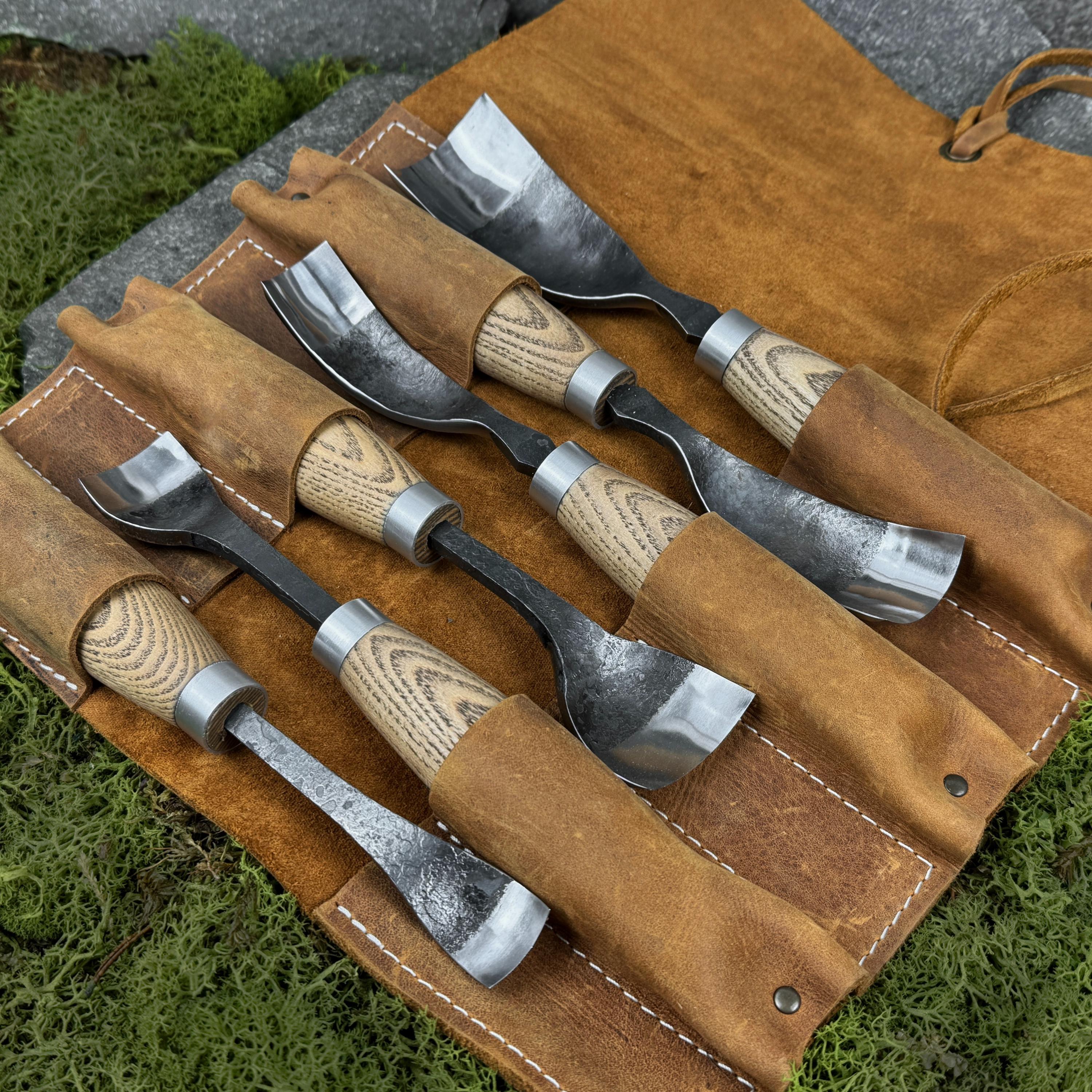 Spoon Carving Tool Set 6 PCS With Leather Cases. Bowl Carving Gouges ...