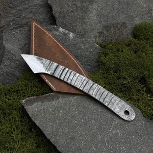 Marking Kiridashi with Leather Case. Kiridashi for Woodworking and Leather Crafting. Universal Knife. Hand Forged Tool. Carbon Steel 52100.