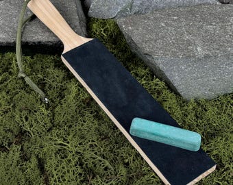 Double-Sided Leather Strop Sharpening Board with Polishing Compound. Two-Surface Honing Strop for Knives & Carving Tools.