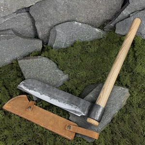 Big Splitting Froe with Leather Case. Chopping Froe. Splitting Tool. Wood Carving Axe. Woodworking Tool. Hand Forged Blade. Carbon Steel.