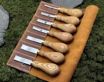 French Edge Skivers with Leather Case. Thinning Tools. Skiving Knives. Leatherworking Skivers. Hand Forged Tools. Carbon Steel 52100.