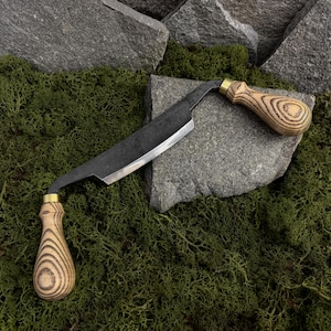 Small Drawknife with Leather Case. Knife for Woodworking. Carpenter's Tool. Two-Handed Drawknife. Hand Forged Tool. Carbon Steel 52100.