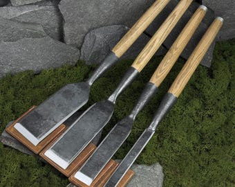 Forged Slick Chisels - Set of 3 or Size Option. Carbon Steel 52100 Blades. Woodworking Chisels for Timber Framing, Joinery and Carpentry