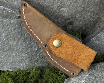 Leather Knife Sheath. Crazy Horse Leather Case with Belt Loop. Small Universal Knife Holder for Wood Carving and Outdoor Knives. Gift Men