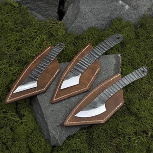 Set of 3 Marking Kiridashi with Leather Case. Beginner Knives. Kiridashi for Woodworking and Leatherworking. Hand Forged. Carbon Steel 52100