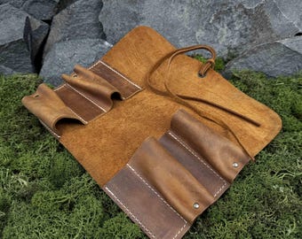 Leather Tool Roll. Leather Case for Wood Carving Tools, Bushcraft Knives, Leatherworking Tools. Handmade Case. Quality Leather. Crazy Horse