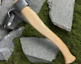 Hand Forged Adze with Rounded Blade. Woodworking Tool for Hollowing, Carving and Shaping. Adze for Camping. Carbon Steel 52100 Blade.