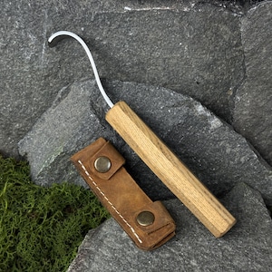 Hook Knife with Leather Case. Spoon, Bowl Carving Tool for Beginners and Carvers. Wood Carving Knife. Hand Forged Tool. Carbon Steel 52100.