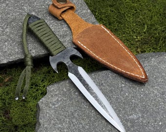Safe Throwing Knife for Outdoor. Hand Forged Carbon Steel Blade, Not Sharp. Paracord Wrapped Handle. Knife for Camping and Competitions.