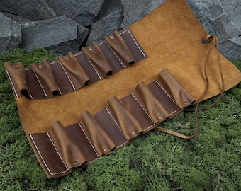 Leather Tool Roll. Leather Case for Wood Carving Tools, Bushcraft Knives, Leatherworking Tools. Handmade Case. Quality Leather. Crazy Horse
