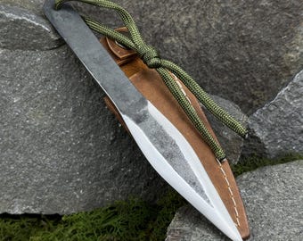 Outdoor Throwing Knife. NOT Sharp Blade. Knife for Throwing Competitions, Camping. Hand-Forged Tool. Carbon Steel Blade. Paracord Wrapping.