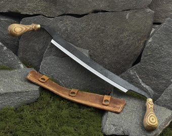 Large Drawknife with Leather Case. Carpentry Tool. Wood Carving Straight Knife. Drawknife for Carver. Hand Forged Tool. Carbon Steel 52100.