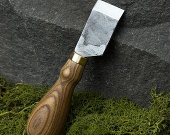 Flat Leather Cutting Knife with Leather Case. Forged Skiving Tool from Carbon Steel 52100 for Trimming, Edging, and Leather Craft Projects
