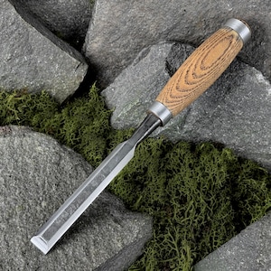 ベベルエッジノミ。木工工具。大工用ノミ。木骨組み用ノミ。初心者向け工具。手鍛造ナイフ。炭素鋼52100。