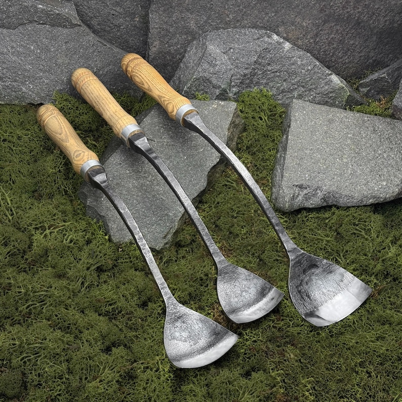 Swan Neck Gouges. Bent Gouges. Spoon Carving Tools. Woodworking. Gouges for Beginner and Woodworker. Hand Forged Gouges. Carbon Steel 52100. image 3