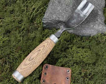 Bent Gouge, Hand Forged Cups Carving Tool, 52100 Carbon Steel, Curved Chisel, Carver Gift