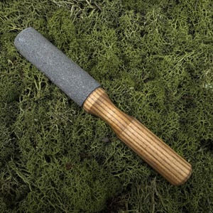 Sharpening Stone with Ash Wood Handle for Knives, Chisels, Carving and Leather Tools. Medium Grit Whetstone for Honing and Rust Removal.