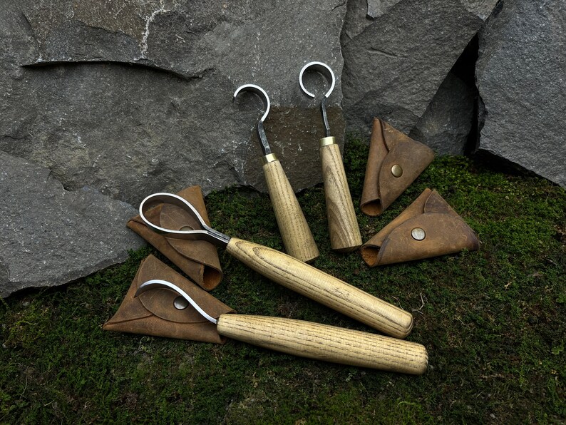 Spoon Carving Knife Set 4 Pcs. Wood Carving Tools. Hook and