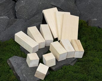 Linden Wood Carving Blanks Set 12 pcs, Basswood Whittling Blocks, Four Sizes