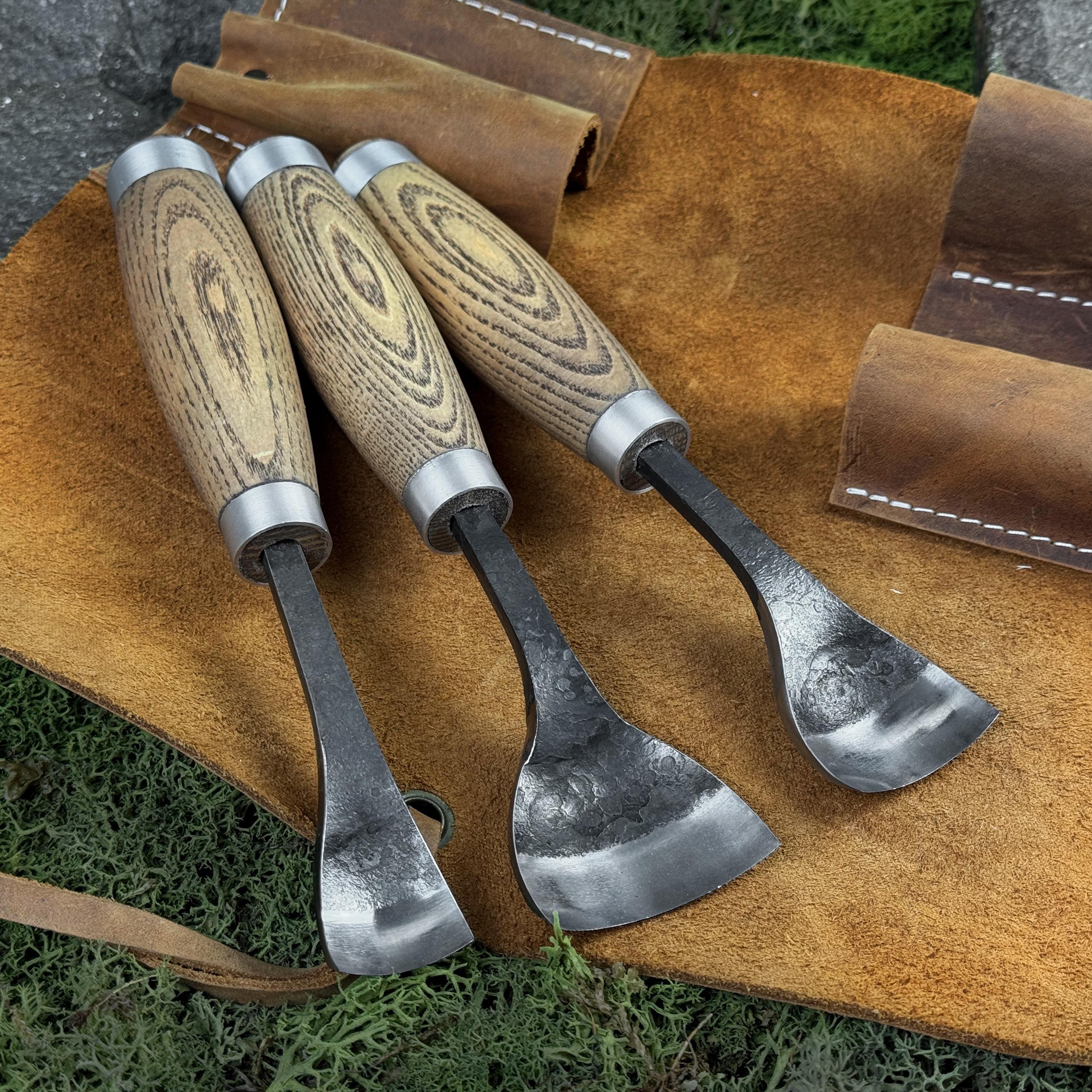 Forming Gouges On Steel Set of 3 Spoon Gouge With Leather Case. Curved Gouges for Carving ...