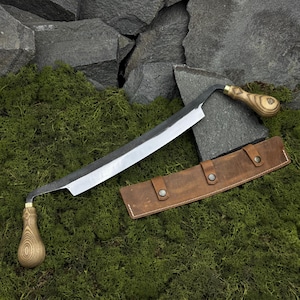 Coltello da petto grande con custodia in pelle. Attrezzo da falegnameria. Coltello per intagliare legno e cucchiai. Coltello da petto per intagliatori. Attrezzo forgiato a mano. Acciaio al carbonio 52100.