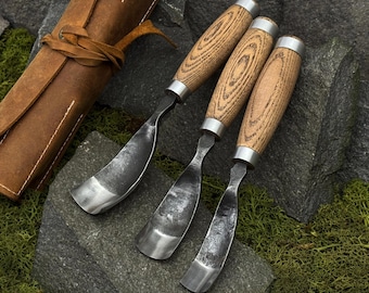 Bowl Hollowing Gouges, Hand Forged Spoon Making Tools, 52100 Carbon Steel Blades, Carver Gift