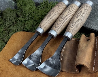 Hand-Forged Spoon Carving Gouges, Wood Carving Tools, 52100 Carbon Steel Blades, Carver Gift