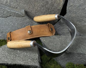 Woodworking Inshave with Leather Case. Half Round Drawknife for Carpenters and Green Woodwork. Hand Forged Tool. Carbon Steel 52100.