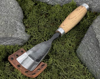 Straight Rounded Chisel. Wood Carving Gouge for Woodworkers and Carvers. Sculptural Carving Gouge. Hand Forged Tool. Carbon Steel 52100.