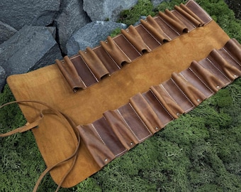 Leather Tool Roll. Leather Case for Wood Carving Tools, Bushcraft Knives, Leatherworking Tools. Handmade Case. Quality Leather. Crazy Horse