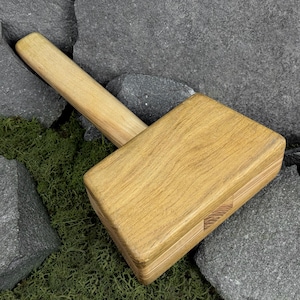 Mazo de madera. Peso equilibrado: 1 kg. Mazo de percusión de madera. Mazo para carpintería. Mazo artesanal. Mango de madera de fresno.
