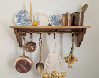 Knotty Pine Kitchen Shelf | Pot Rail Storage | Homestead Storage | Plate Groove Dispay