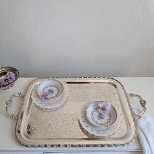 Vintage Silver Plated Serving Tray | Shell Details |Footed Rectangular Tray with Handles