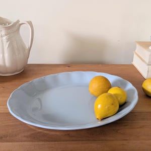 Vintage Pale Blue Oval Serving Platter Scalloped Trim Lupin Petal by Grindley England