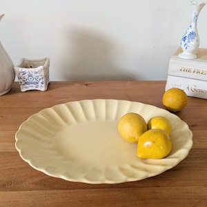 Vintage Butter Yellow Serving Platter Scalloped Trim Morn Glo Sovereign Canada Modern Cottage Kitchen Decor