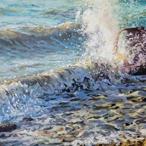 Origineel schilderij. Zeegezicht. Golven. Zeegezichtschilderij. Olieverf op doek. 36 x 46 cm. Handgesigneerd. Wandkunst.