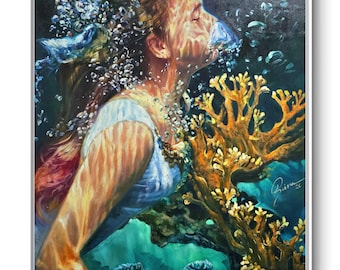 Origineel schilderij. Olieverf op doek. Serie "Ademhalen onder druk". Onderwaterschilderij. Moderne kunst. 92 x 72 cm. 2026