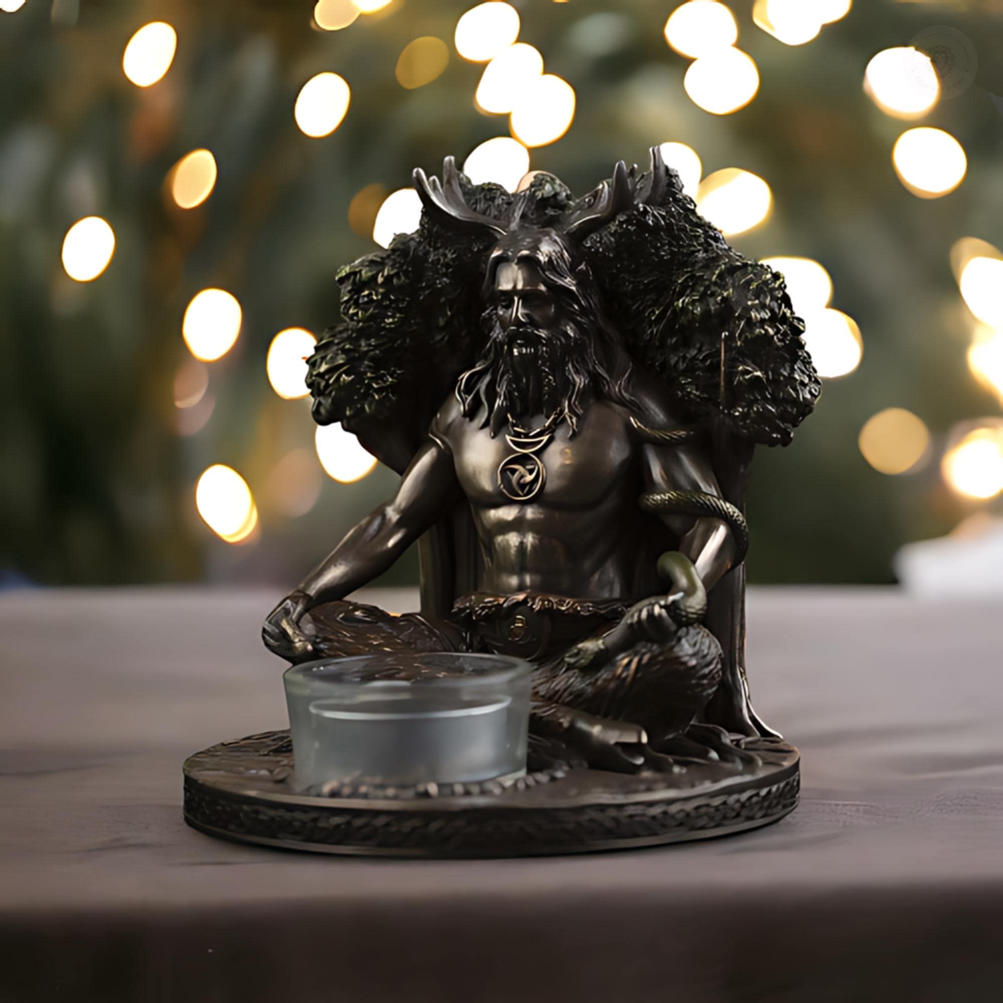 Decorative Cernunnos and Celtic Goddess Danu Statue Tealight Candle Holder Bronze Statue Unique Pagan Art Gift for Decorative Altar