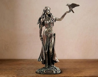 Morrigan Celtic Goddess Statue Raven Warrior Figurine Pagan Altar Shelf Decor Gothic Witch Mythology Sculpture
