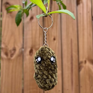 Crochet Sparkly Pickle Keychain handmade