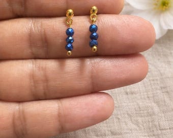 Handmade Tiny Crystal Bead Dangle Earrings, Beaded Drop Stud